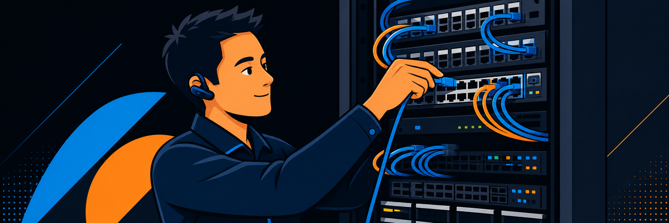 Illustration : technicien dans une salle réseau